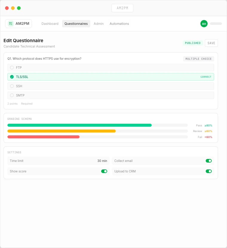 AM2PM candidate assessment platform built by Vu Agency
